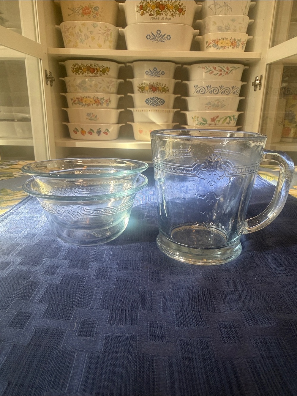 Fire King Philbe Sapphire Blue Glass Mug and Two Custard Cups